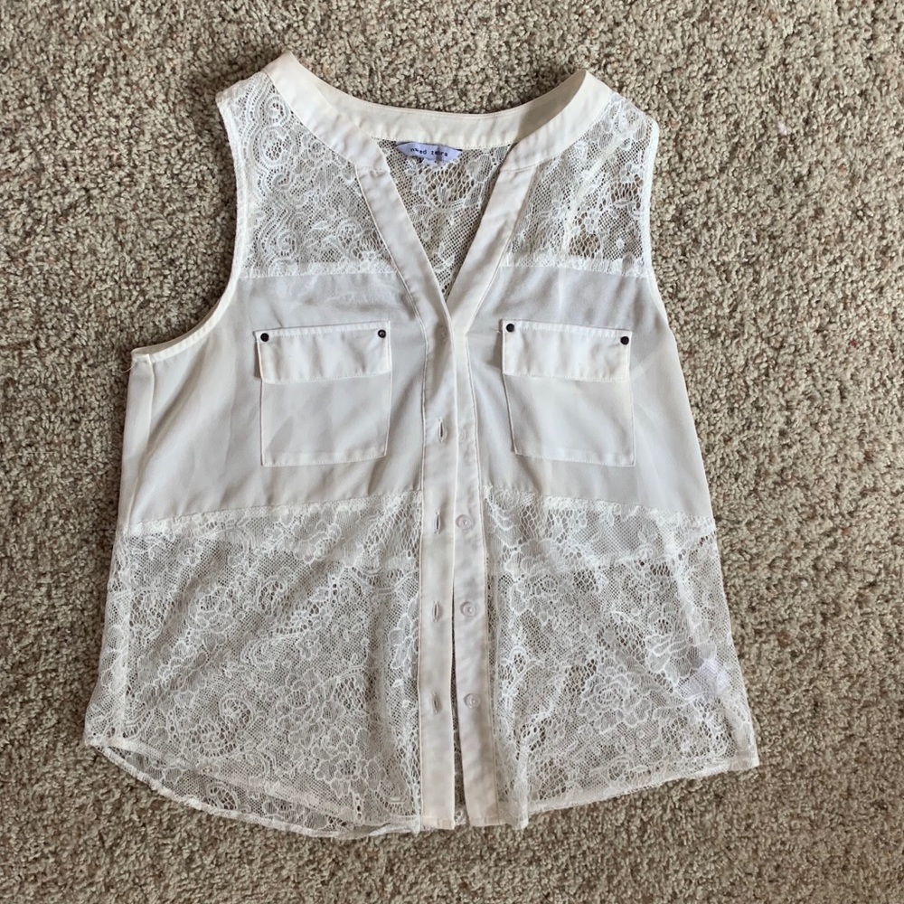 Beautiful White Sheer & Lace Blouse